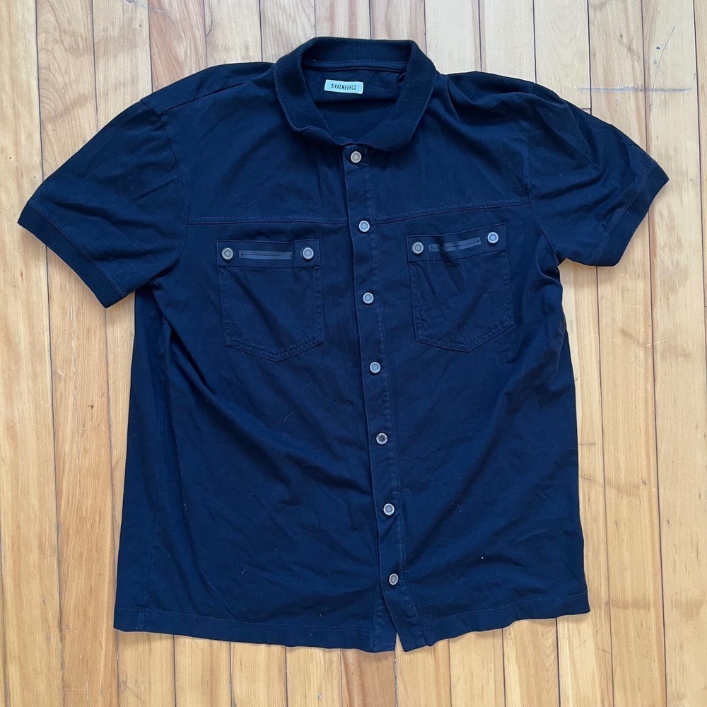 Bikkembergs Mens Black Cotton Short Sleeve Button Up Utility Shirt Medium